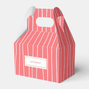 Coral Pink White Stripe Pattern Wedding Favour Box