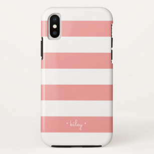 Coral Pink & White Stripe Personalised Case-Mate iPhone Case