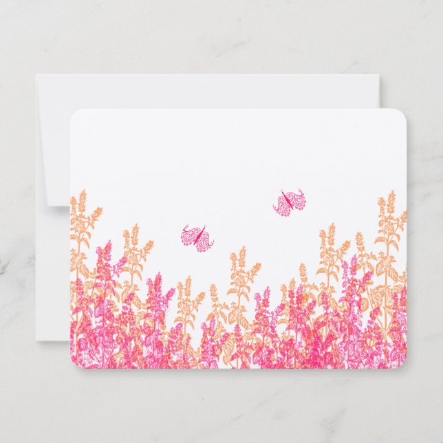 Coral & Pink WildflowerButterfly Wedding RSVP Card (Front)