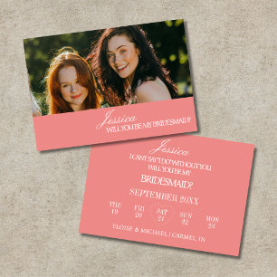 Coral Pink Will You Be My Bridesmaid Proposal Card
