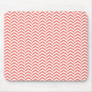 Coral Pink with Teal Chevron Pattern Mouse Pad