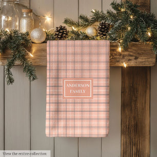Coral Plaid Dish Towel Custom Name Chic Accent