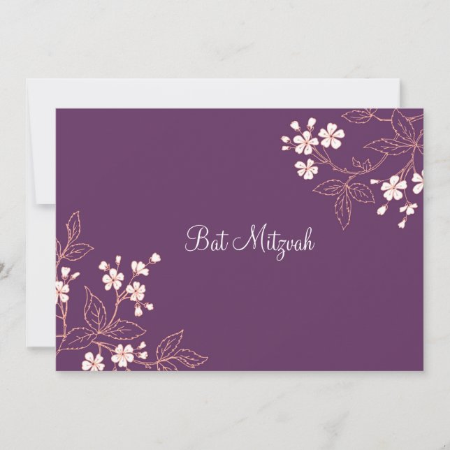 Coral Plum Damask Bat Mitzvah Invitations (Front)
