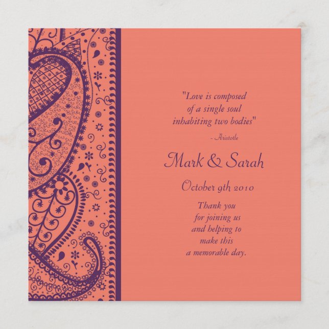 Coral Plum Paisley Pattern Program Programme (Front)