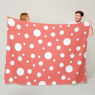 Coral Polka Dot Fleece Blanket