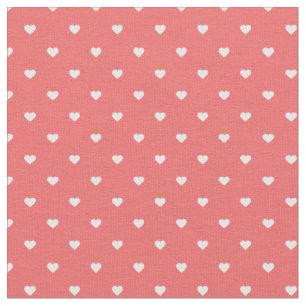 Coral Polka Dot Hearts Fabric