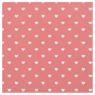 Coral Polka Dot Hearts Fabric