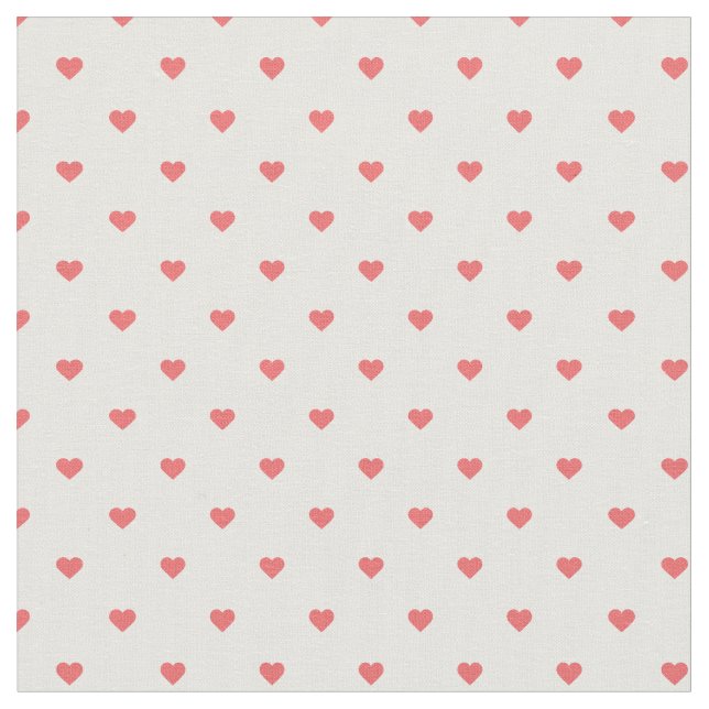 Coral Polka Dot Hearts Fabric (Close Up)