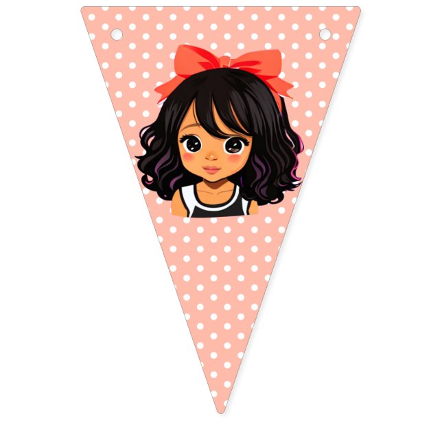 Coral Polka Dot Little Girl's Birthday  Bunting (First Flag)