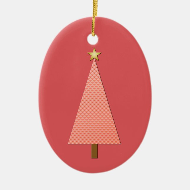 Coral polka dot modern Christmas tree Ceramic Tree Decoration (Front)