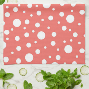 Coral Polka Dot Tea Towel