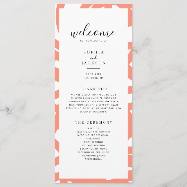 Coral Pop Modern Abstract Wedding Program Programme (Front)