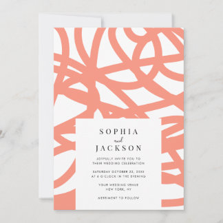 Coral Pop Modern Minimalist Abstract Wedding Invitation