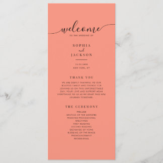 Coral Pop Modern Minimalist Wedding Program Programme