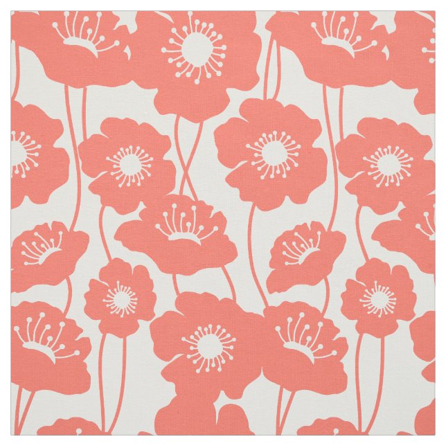 Coral Poppies Pattern Fabric (Swatch)