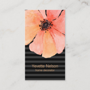 Coral Poppy Contemporary Black Business Card