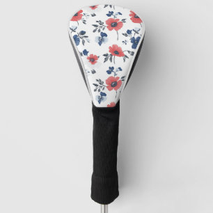 Coral Poppy Navy Blue Floral Botanical Golf Head Cover