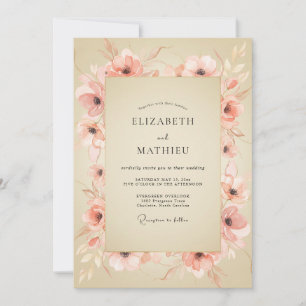 Coral Poppy Romantic Wedding Invitation