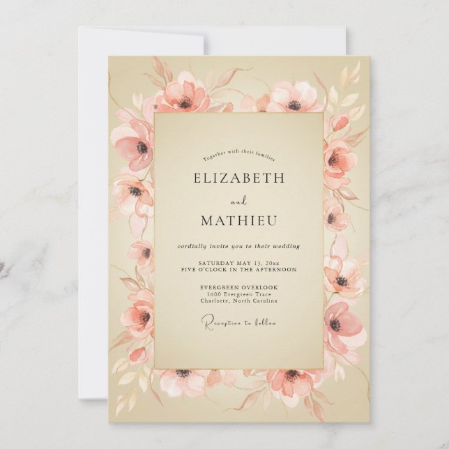 Coral Poppy Romantic Wedding Invitation (Front)