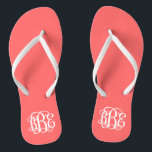 Coral Preppy Script Monogram Jandals<br><div class="desc">PLEASE CONTACT ME BEFORE ORDERING WITH YOUR MONOGRAM INITIALS IN THIS ORDER: FIRST, LAST, MIDDLE. I will customise your monogram and email you the link to order. Please wait to purchase until after I have sent you the link with your customised design. Cute preppy flip flip sandals personalised with a...</div>