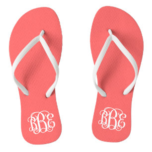 Coral Preppy Script Monogram Jandals