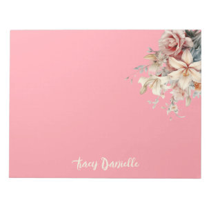 Coral Pretty Spring Floral Bouquet Notepad