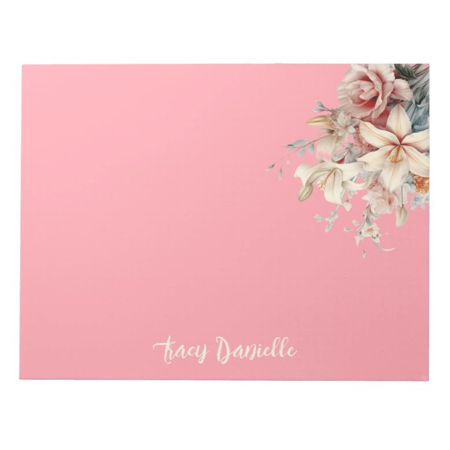 Coral Pretty Spring Floral Bouquet  Notepad (Front)