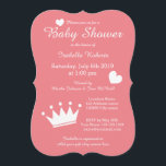 Coral princess crown baby shower invitations<br><div class="desc">Elegant coral pink and white princess crown baby shower invitations. Custom party invites with little white tiara crown. Girly dancer design for girls. Customise cutout shape. Custom background colour. ie yellow, grey, teal blue, purple or pink. Beautiful stylish script typography with cute heart silhouettes. Personalizable template with RSVP and registry...</div>