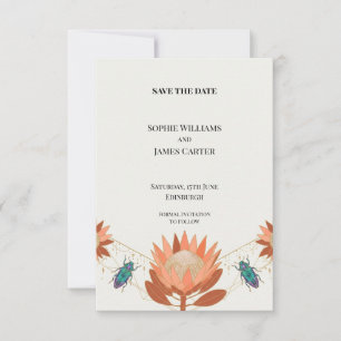Coral Protea Beetle Wedding Save the Date