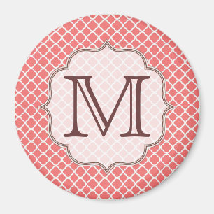 Coral Quaterfoil Latti Monogram Initial Magnet