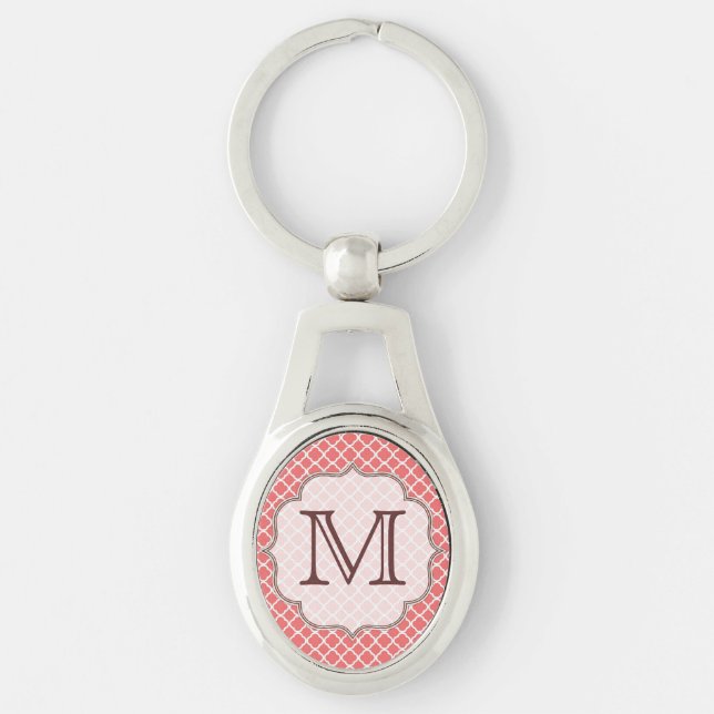Coral Quatrefoil Latti Monogram Initial Key Chain (Front)