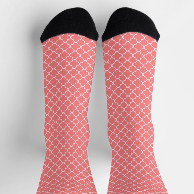 Coral Quatrefoil Socks (Top)
