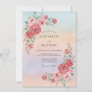 Coral Radiant Sunset Wedding Invitation