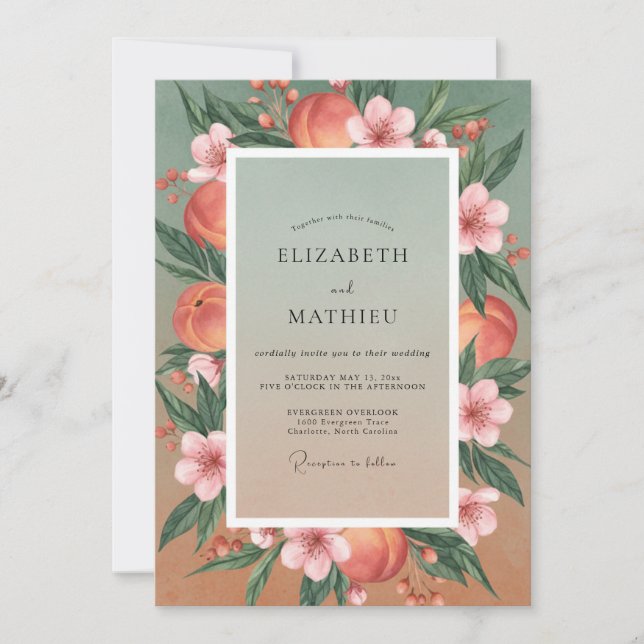 Coral Ranunculus Olive Eucalyptus Wedding Invitation (Front)