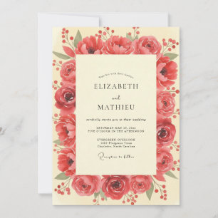 Coral Ranunculus Painted Wedding Invitation