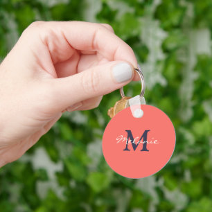 Coral Red and Indigo Personalised Monogram Key Ring