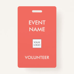 Coral Red and Ivory Event Volunteer Logo ID Badge