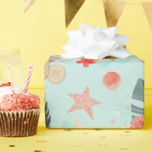 Coral Red and Mint Beach Pattern Wrapping Paper