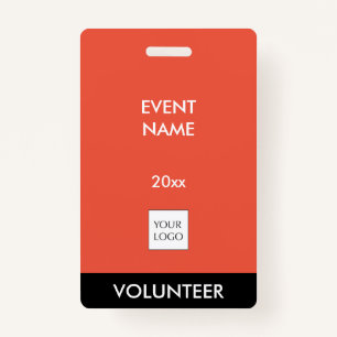 Coral Red and White Event Volunteer Logo Badge ID Badge