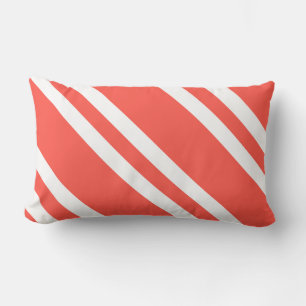 Coral Red and White Striped Lumbar Cushion