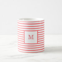 Coral Red and White Stripes Custom Monogram