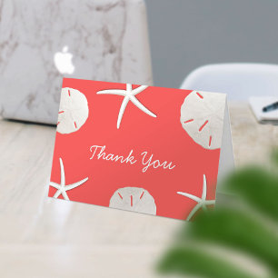 Coral Red Beach Theme Seashells Thank You