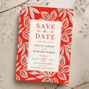 Coral Red Botanical Modern Tropical Elegant Leaf Acrylic Invitations