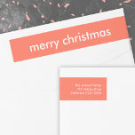 Coral Red Christmas | Minimalist Return Address<br><div class="desc">Simple, stylish "merry christmas" quote wrap around address label with modern typography in white on a coral tomato red background in a minimalist 'scandi' scandinavian design style. The label can be easily personalised with your own greeting, return name and address to make a truly bespoke christmas holiday label for the...</div>