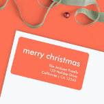 Coral Red Christmas | Minimalist Return Address Label<br><div class="desc">Simple, stylish "merry christmas" quote return address label with modern typography in white on a coral tomato red background in a minimalist 'scandi' scandinavian design style. The label can be easily personalized with your own greeting, return name and address to make a truly bespoke christmas holiday label for the festive...</div>