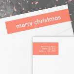 Coral Red Christmas | Minimalist Return Address Wrap Around Label<br><div class="desc">Simple, stylish "merry christmas" quote wrap around address label with modern typography in white on a coral tomato red background in a minimalist 'scandi' scandinavian design style. The label can be easily personalised with your own greeting, return name and address to make a truly bespoke christmas holiday label for the...</div>
