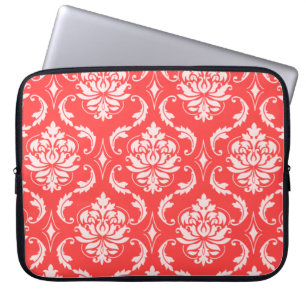 Coral Red Classic Damask Pattern Laptop Sleeve