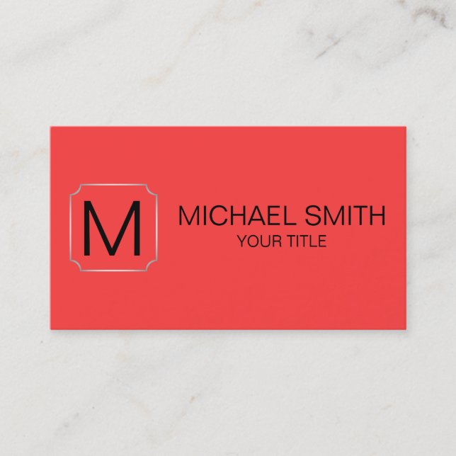 Coral red colour background business card (Front)