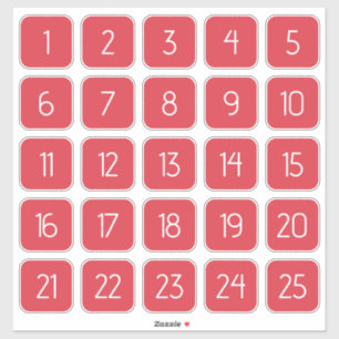 Coral Red Customizable Square Number Stickers 