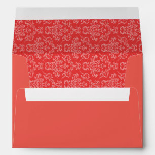 Coral Red Damask Monogram Personalised Envelopes
